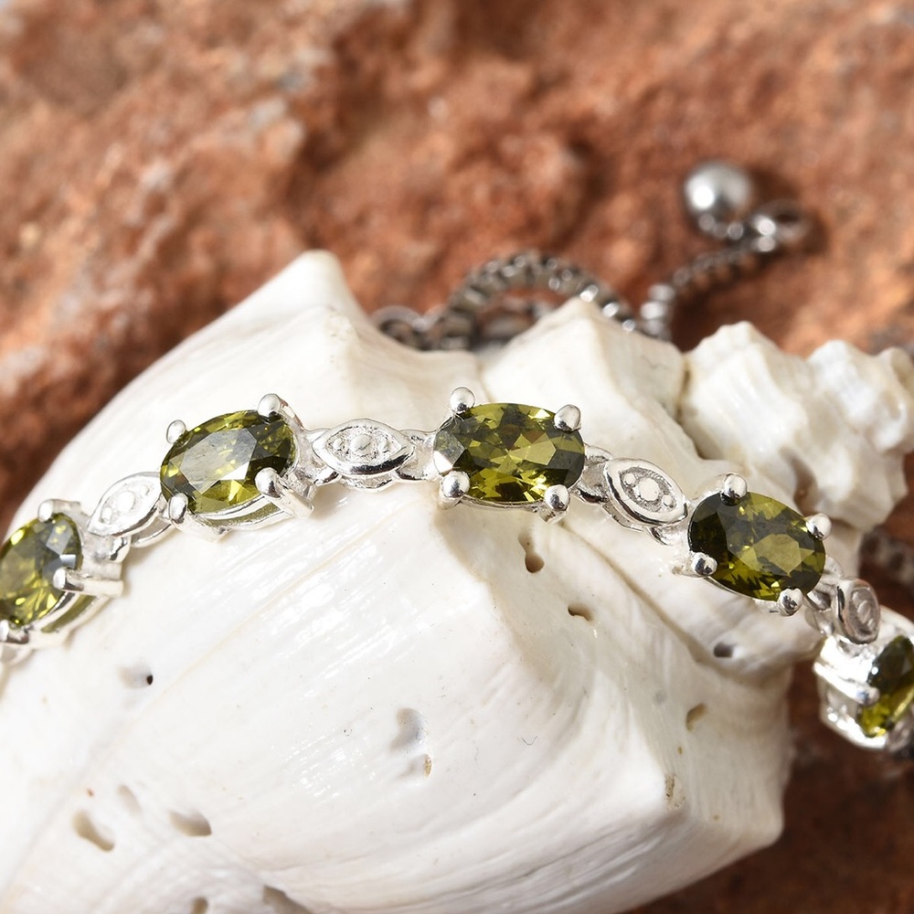 PERIDOT CZ BRACELET 925 STERLING & STAINLESS BOLO - Picture 2 of 7